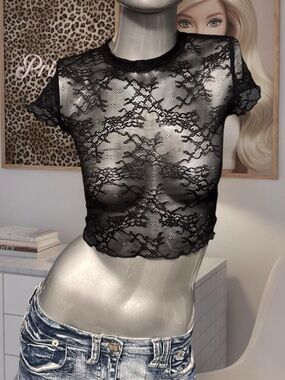 Garage Black Sheer Lace Crop Top